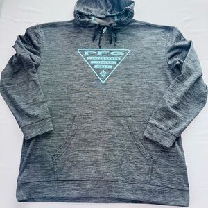 Columbia PFG Men's Gray Performance Hoodie with Aqua Triangle Logo, XL, Gray